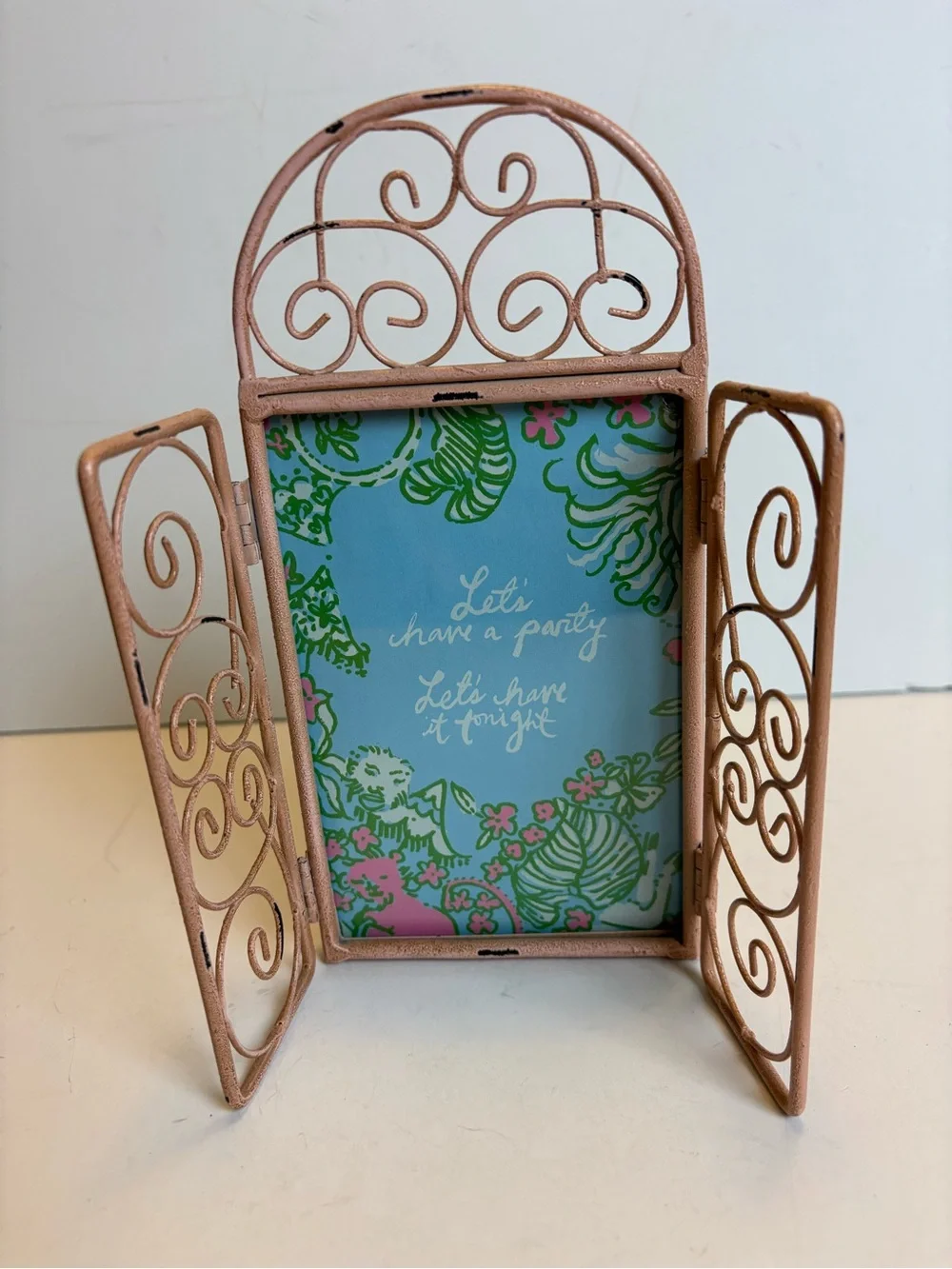 Lily Pulitzer-Let’s Have a Party-Print -Pink -Metal Arched Open Doors VTG Frame